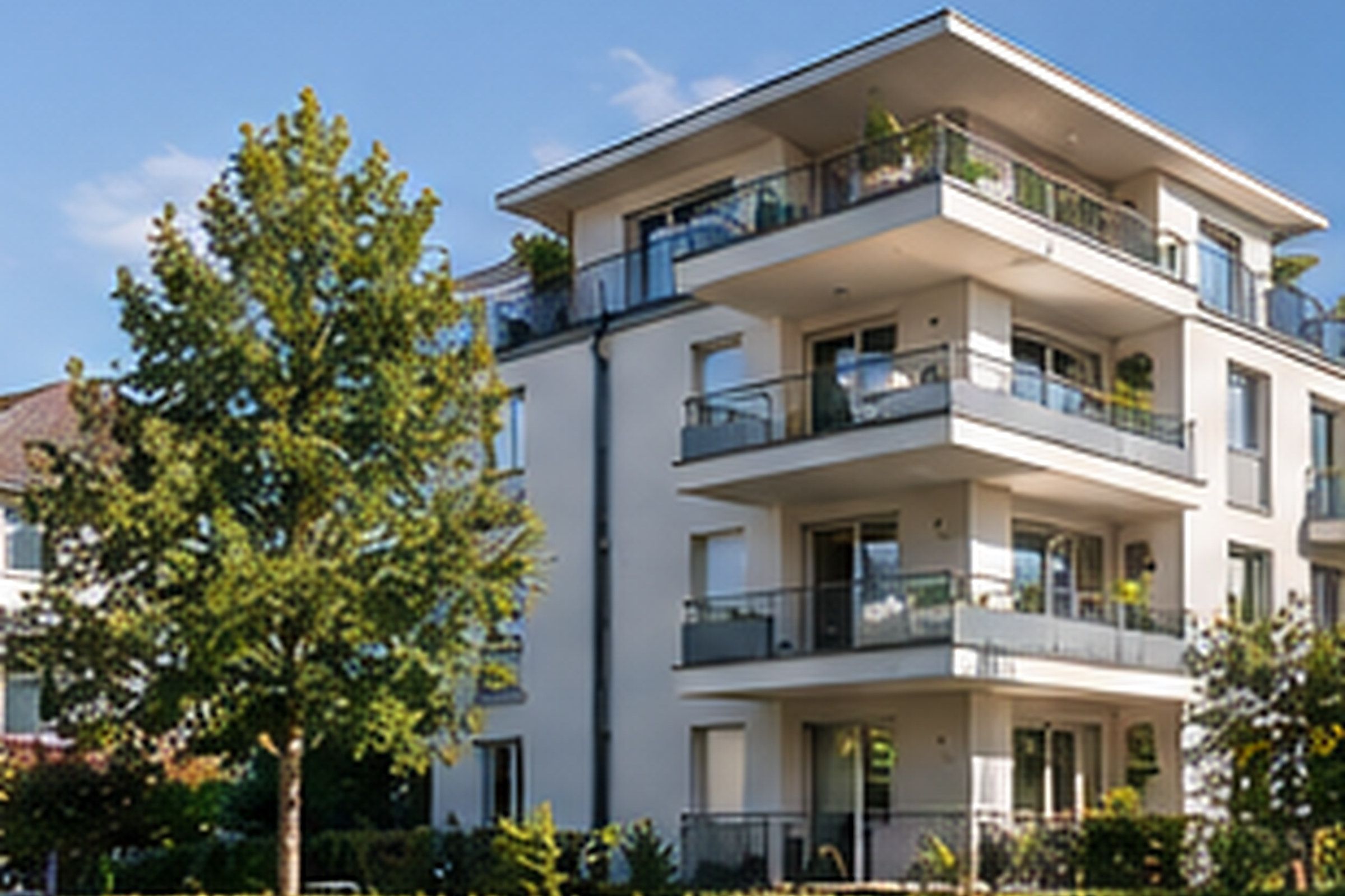 Mehrfamilienhaus mit gepflegter Umgebung und Hecke in Horgen